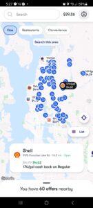 screenshot of Upside showing all the stores in my area