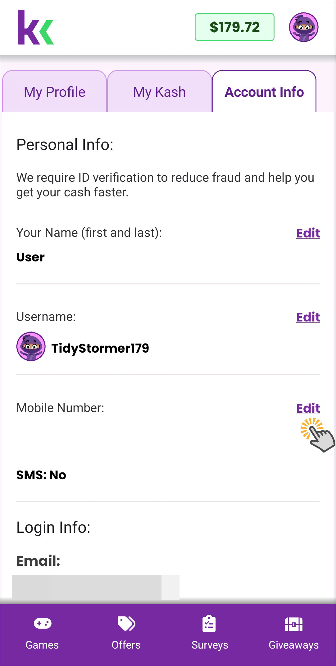 Tap Edit to the right of Mobile Number.