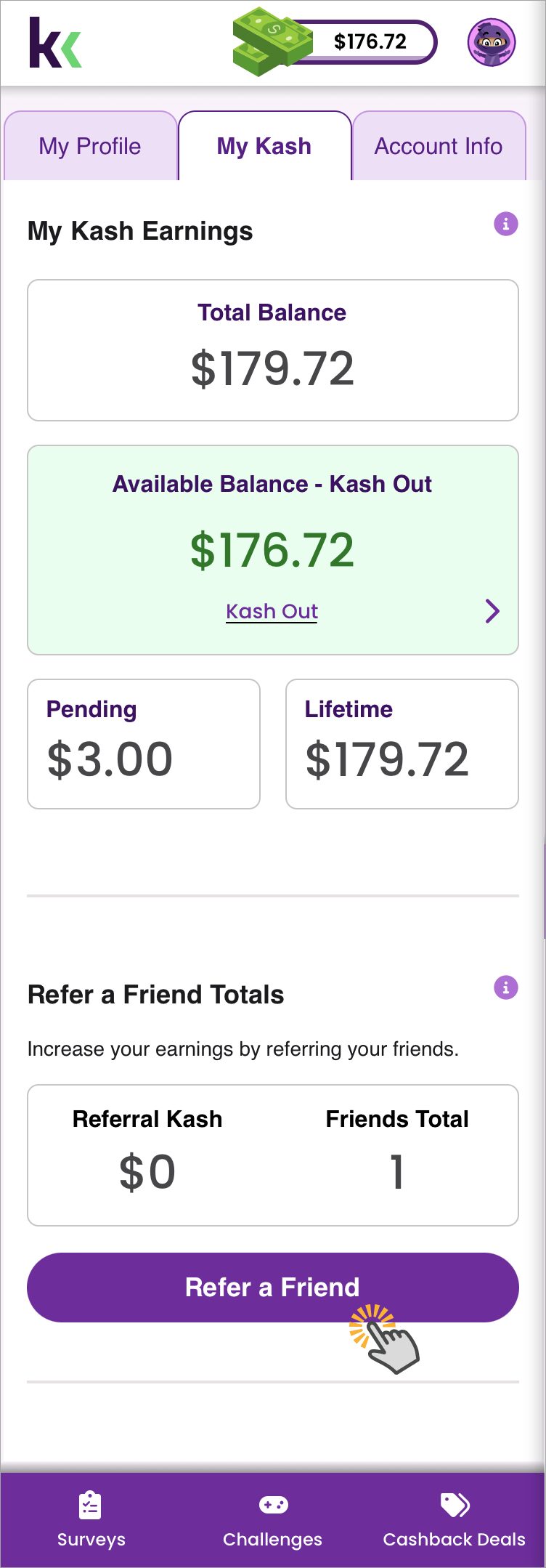 Tap Refer a Friend on the My Kash page.