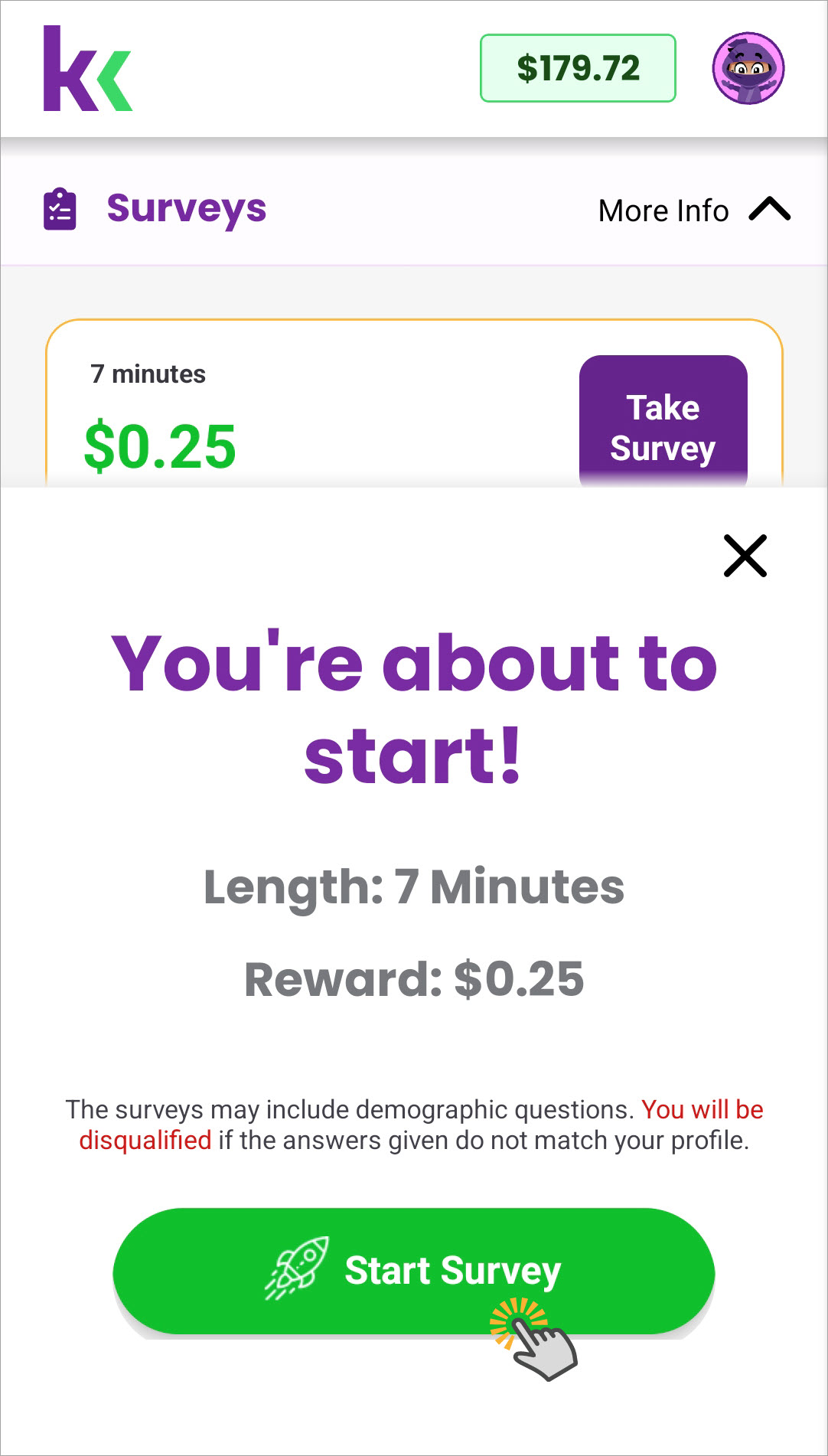 Tap Start Survey.