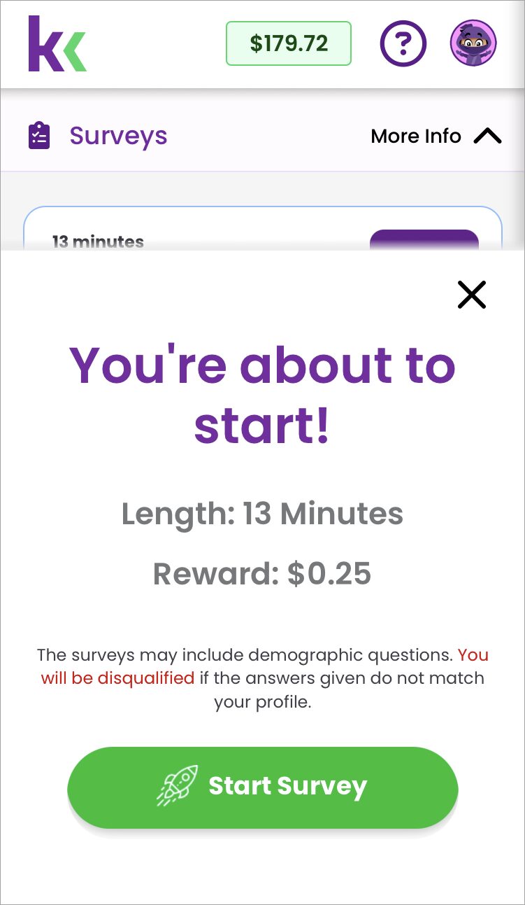 Tap Start Survey.