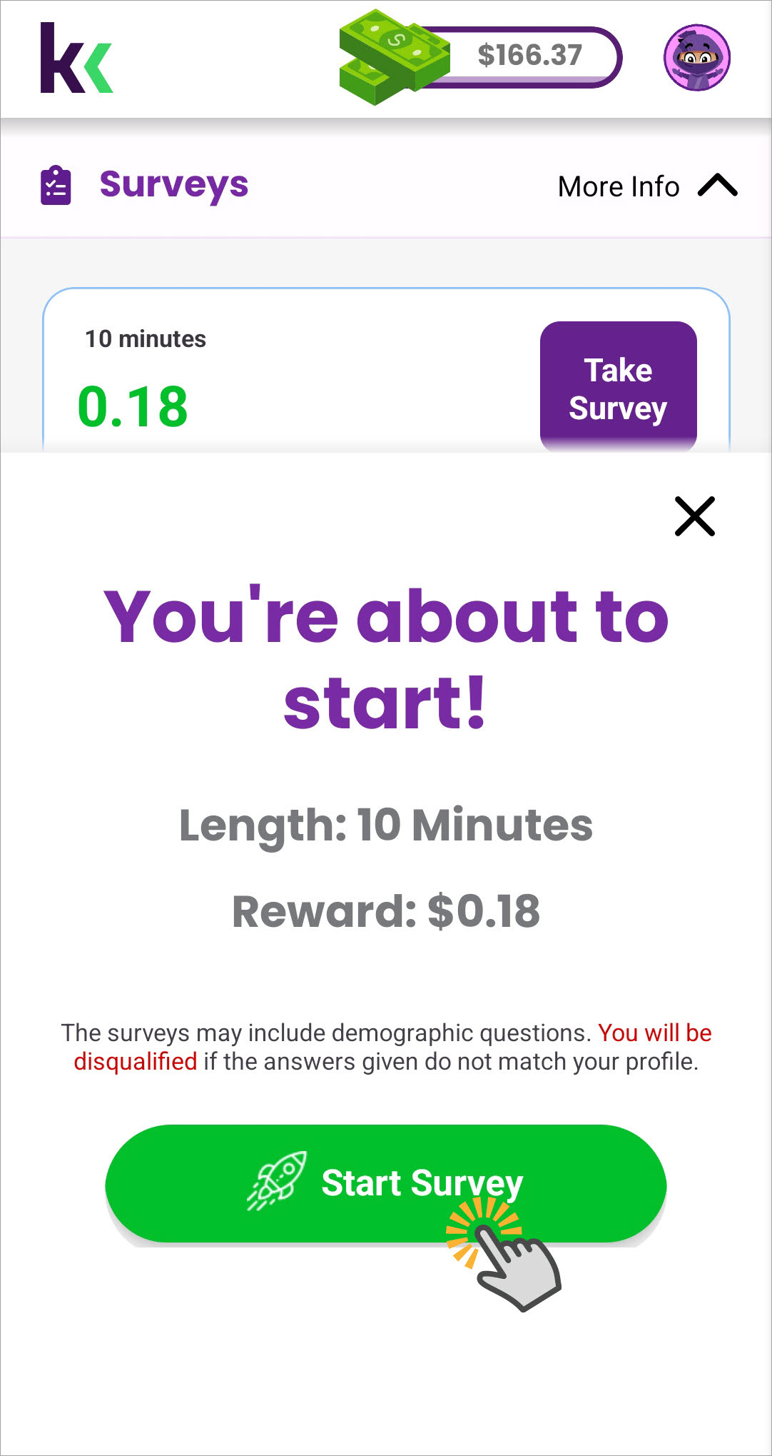 Read survey details and tap Start Survey.