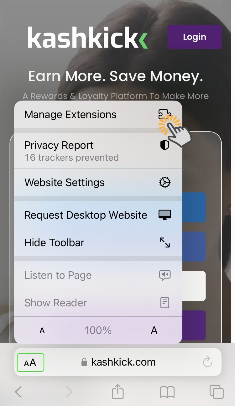 Tap Manage Extensions in the menu.