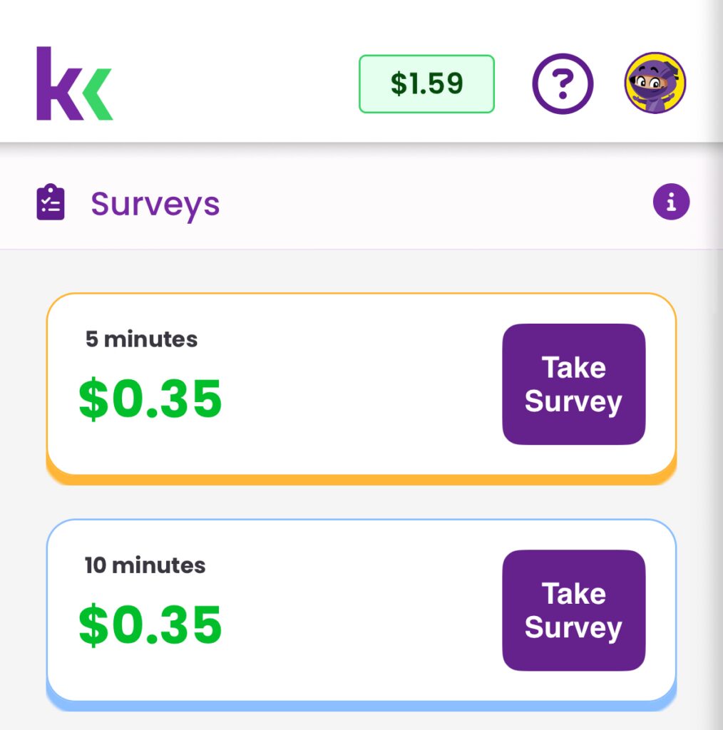 KashKick Surveys Page Screenshot